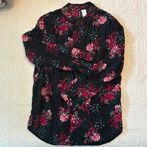 Black floral button down shirt